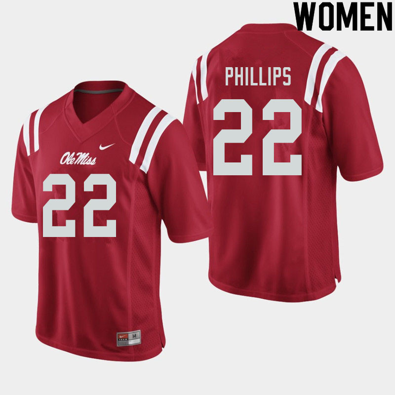 Women #22 Scottie Phillips Ole Miss Rebels College Football Jerseys Sale-Red